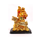 Golden Laughing Buddha Holding Ingot & Wu Lou Idol on Dragon - 6.5 Inch
