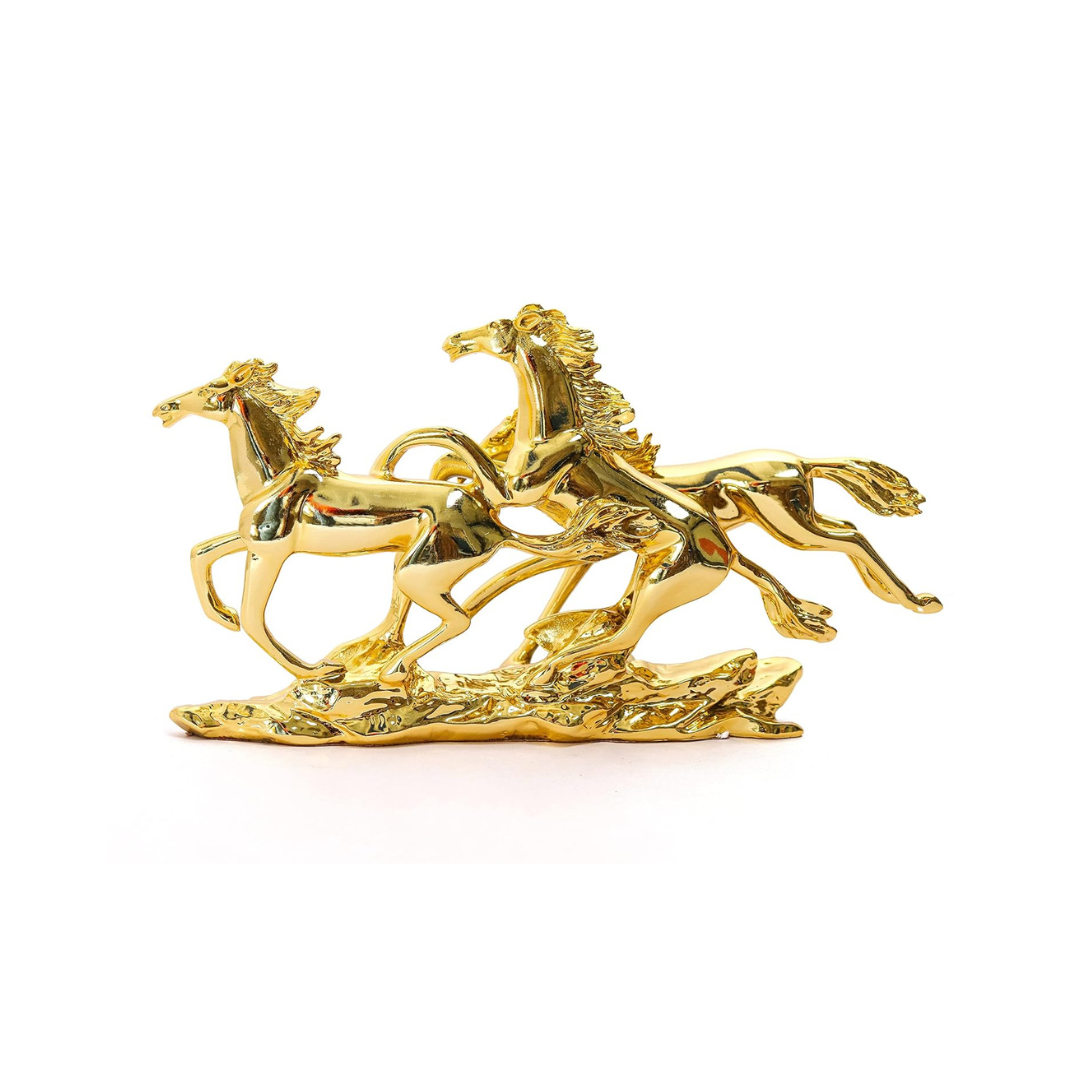 Three Golden Running Horses - 4 x 12 x 7.5 Inches
