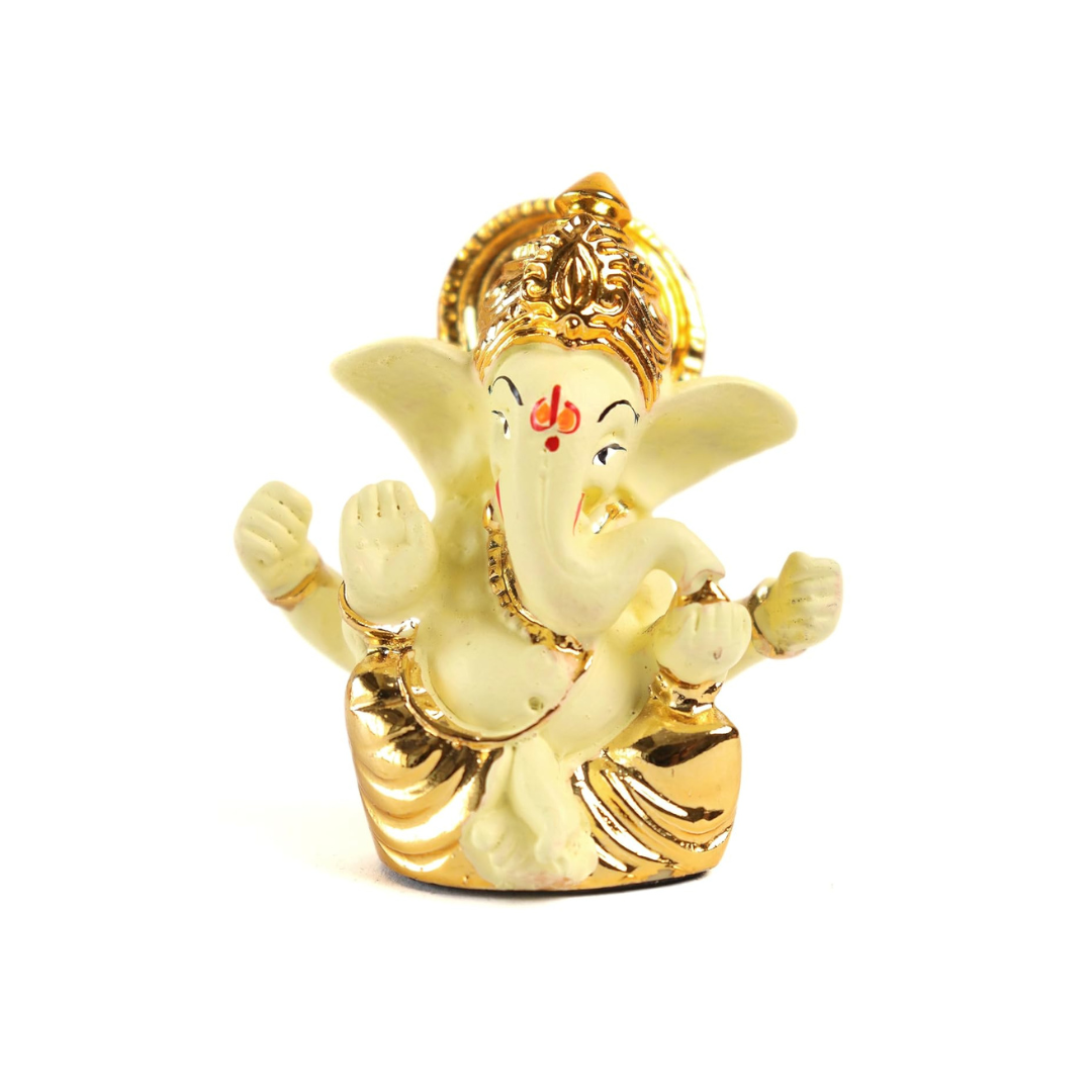 Gold Plated Mukut Ganesh Idol - 2.5 x 2 inch