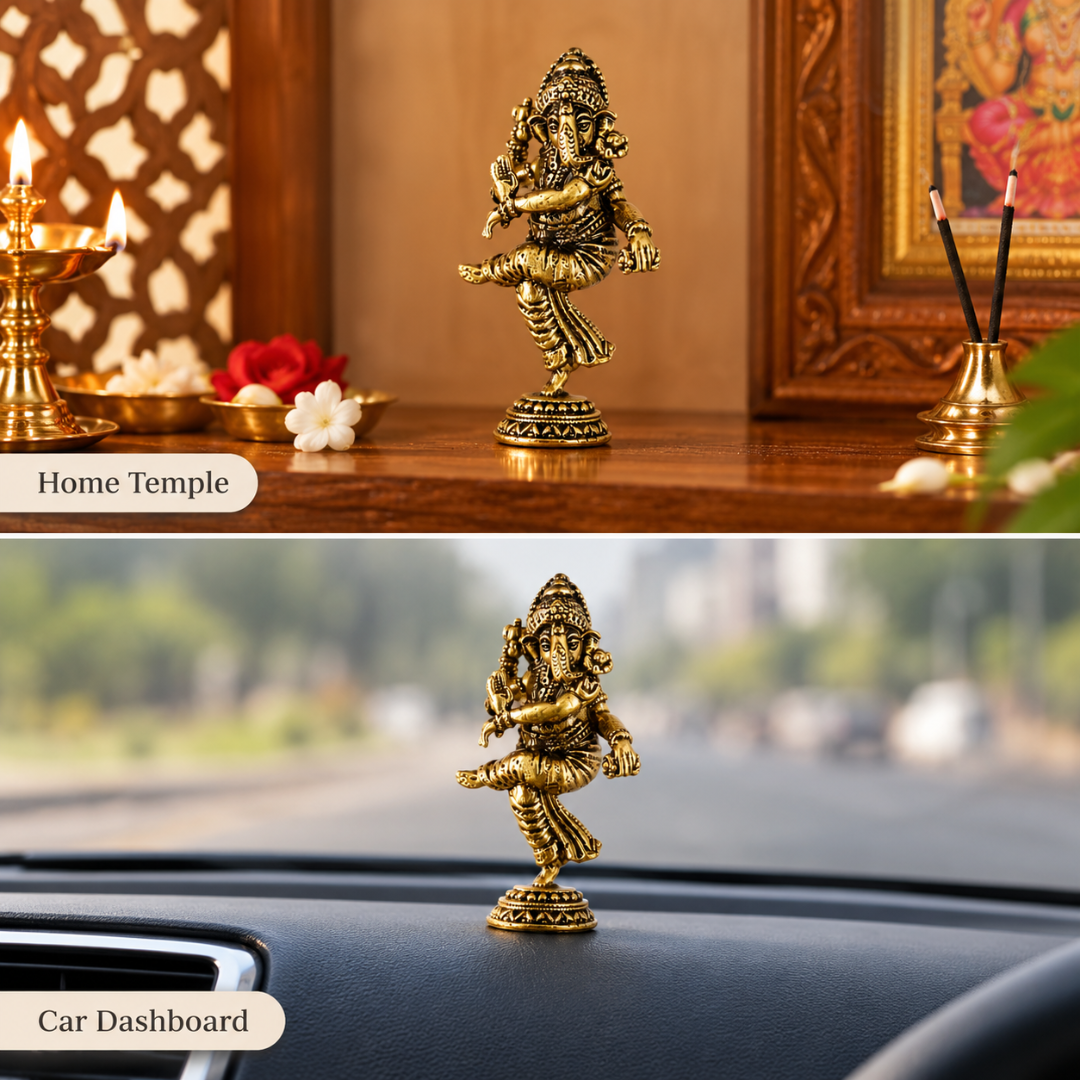 Miniature Dancing Ganesha Idol | 1.5 Inch | Brass Ganpati Murti | Car Dashboard | Pocket Size | Ganesh Chaturthi |