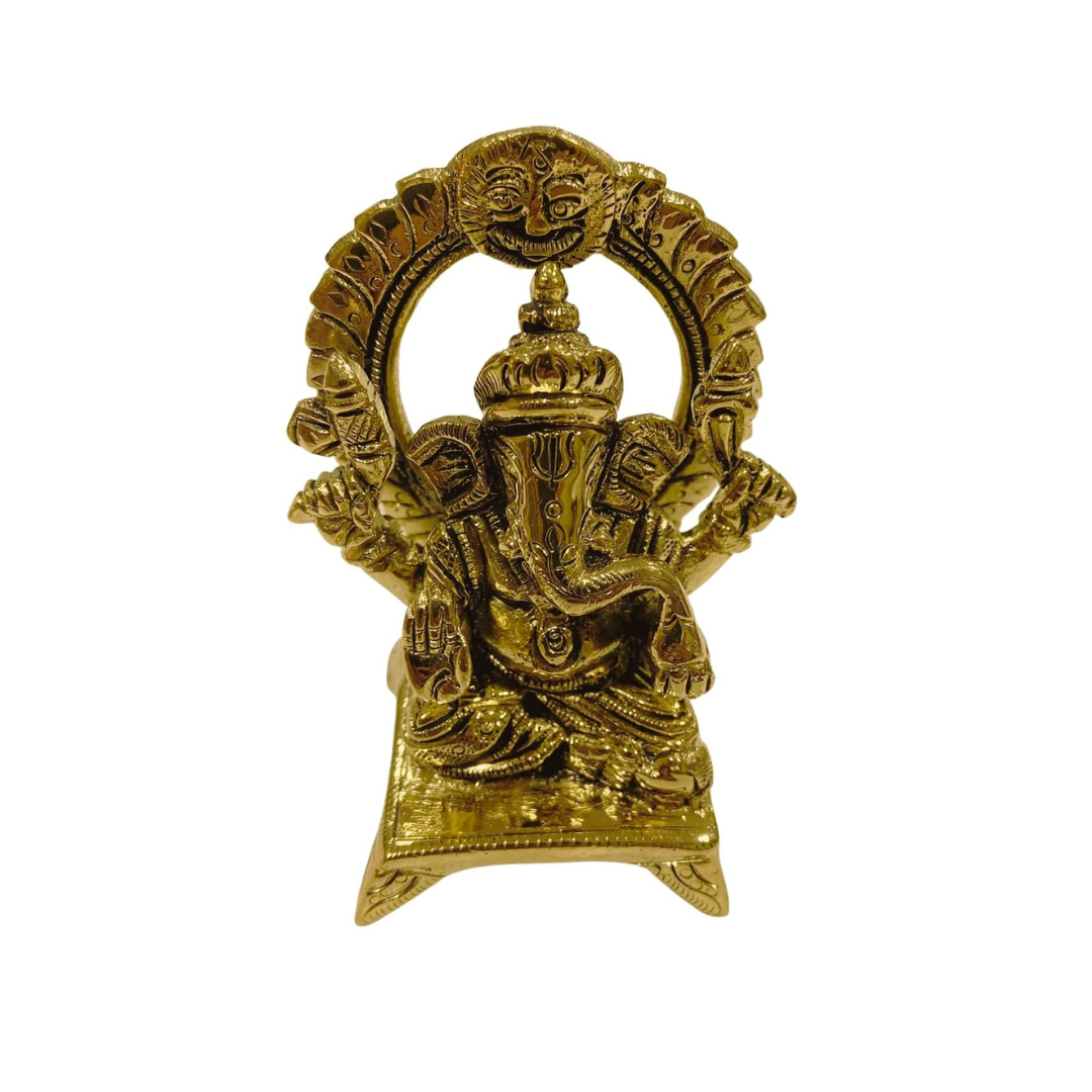 Brass Gold Lord Ganesh Ji Idol with Singhsan - 3 Inches