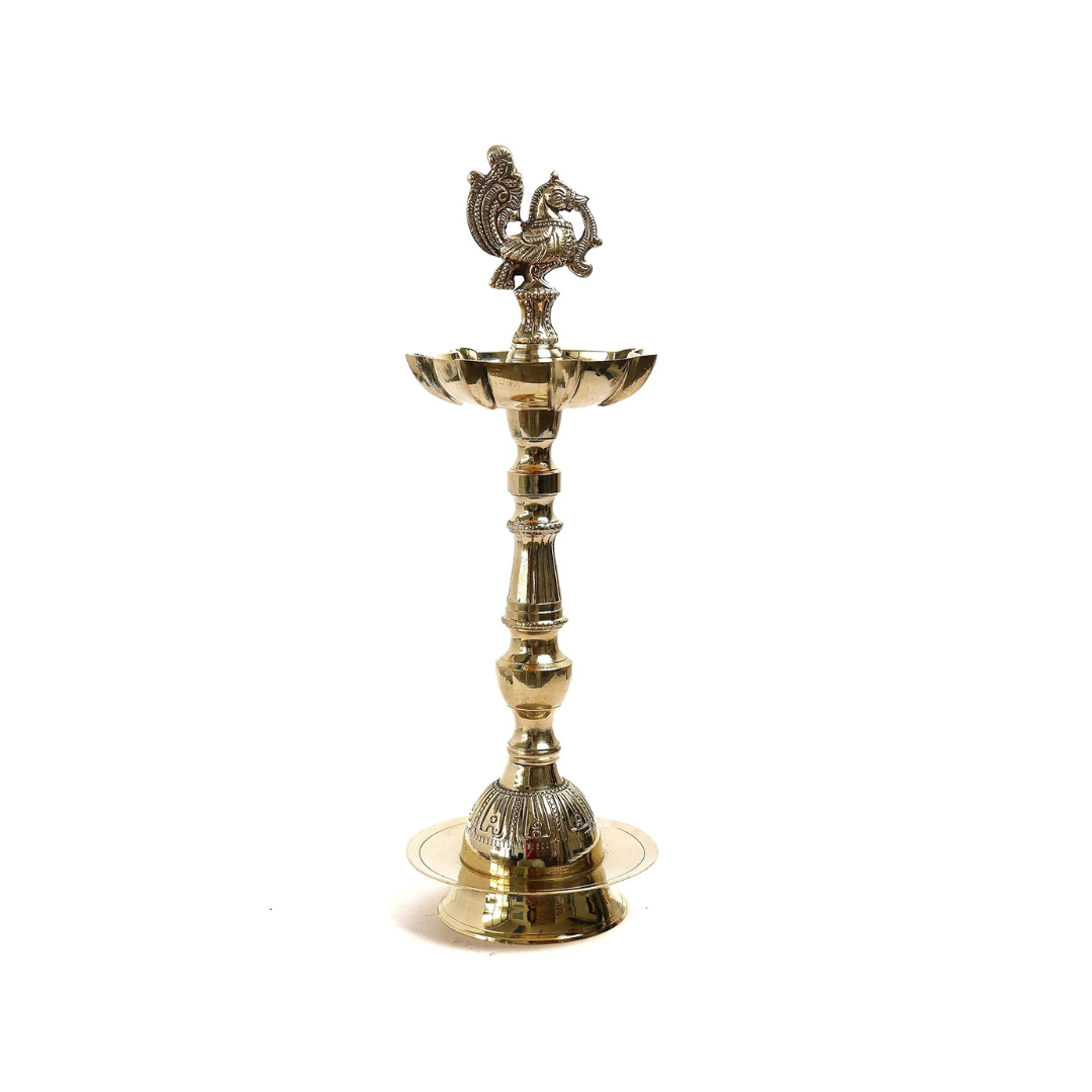 Brass Peacock Oil Wick Diya - 13 Inch