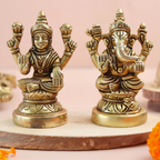 Brass Lord Ganesh & Lakshmi Ji Idol - 3 Inches