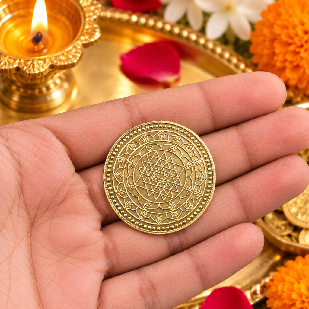 Brass Lakshmi Coin | 1.5 Inch | Diwali Dhanteras Gift | Pooja | Wealth and Prosperity | Home Temple |
