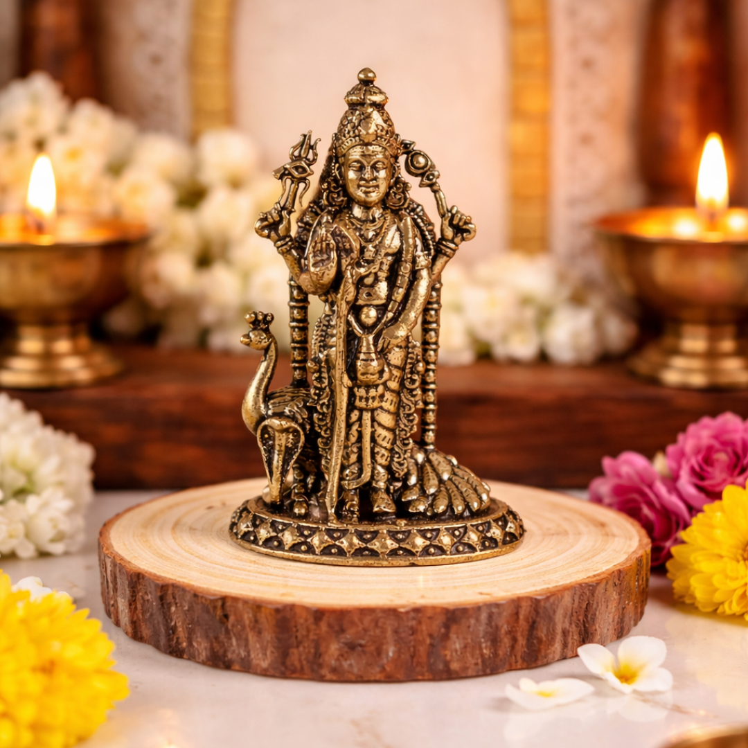 Brass Murugan Idol Mini | 2 Inch | Kartikeya Idol | Lord Kumaraswamy |