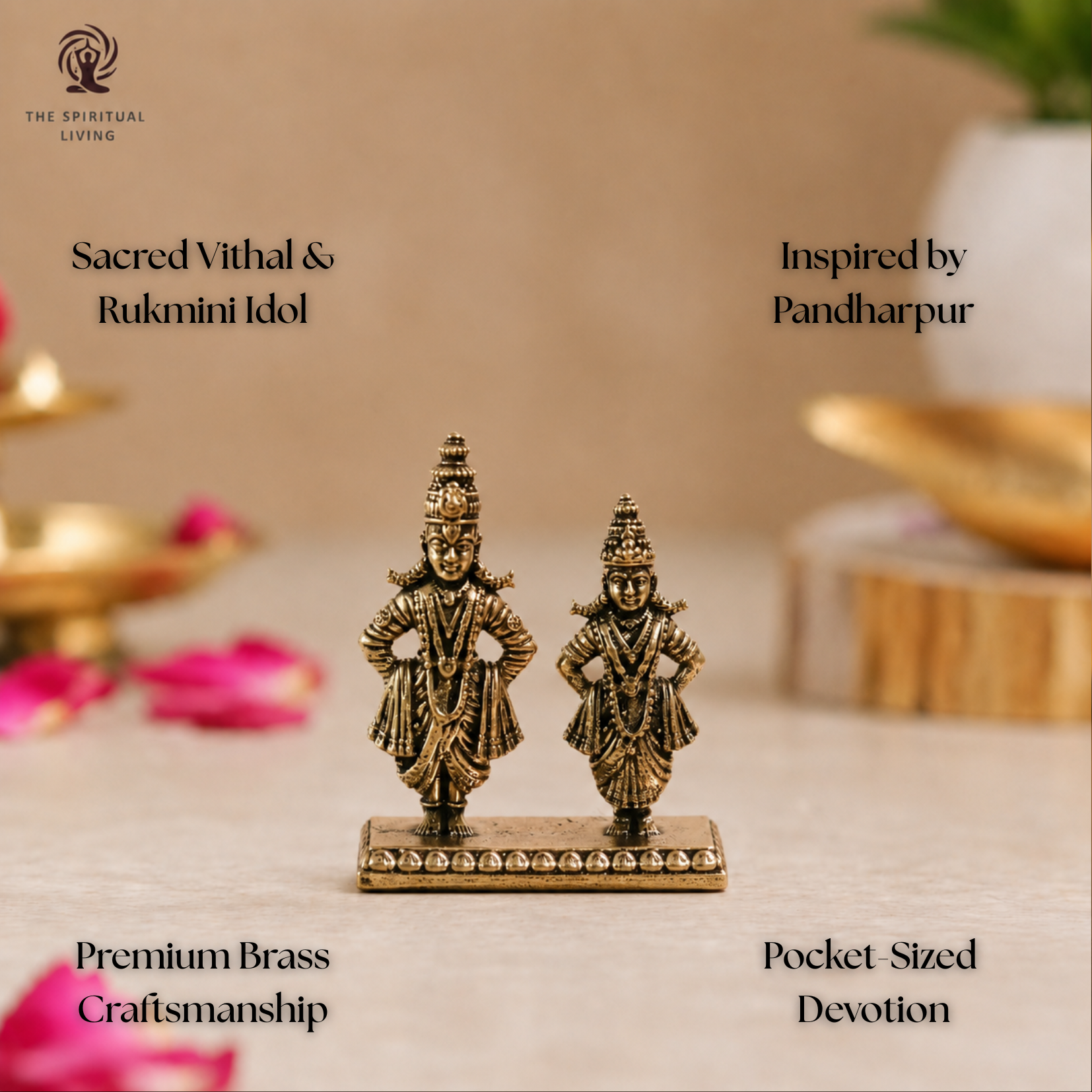 Vithal Rukmini Murti Brass | 1.5 Inch | Small Show Piece | Idol for  Vithoba & Rakhumai | Pandharpur |